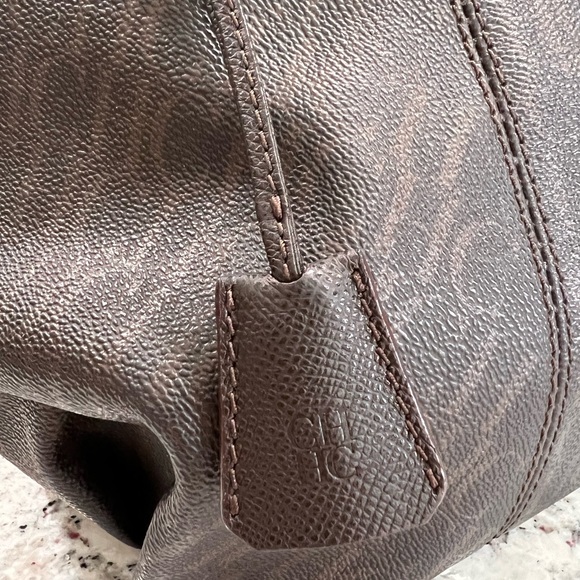 CH Carolina Herrera Brown Monogram Leather Dome Satchel - Picture 10 of 16